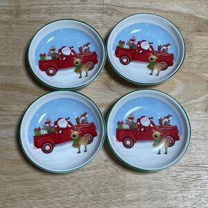 Holly Hill Set 4 Christmas Santa Truck Reindeer Sauce Cups 3.5 in VTG holiday